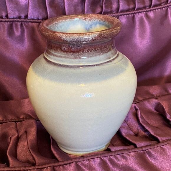 Porcelain Vase Signed Marked KJ Pottery Purple/Red Blue Cream Crazing Vintage - Picture 4 of 13
